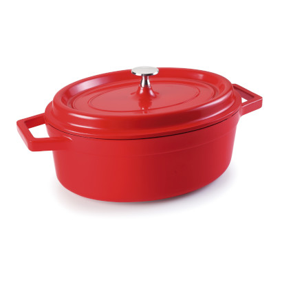 Oval red Cocotte casserole with lid