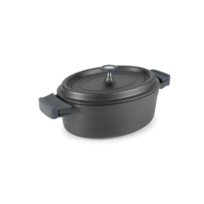 Oval black Cocotte casserole with lid